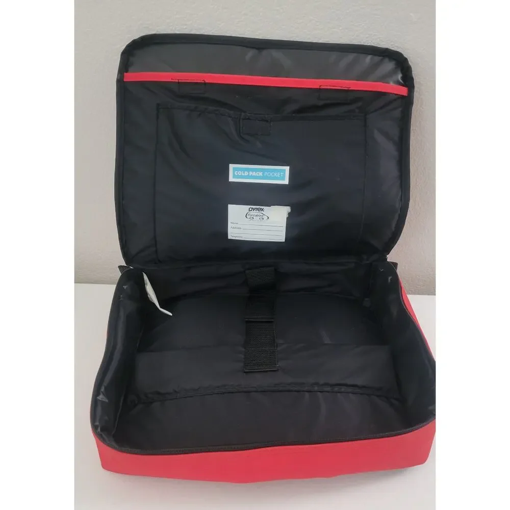 Pyrex Portables Insulated Casserole Dish Carrier Red Black Cold Pack Pocket